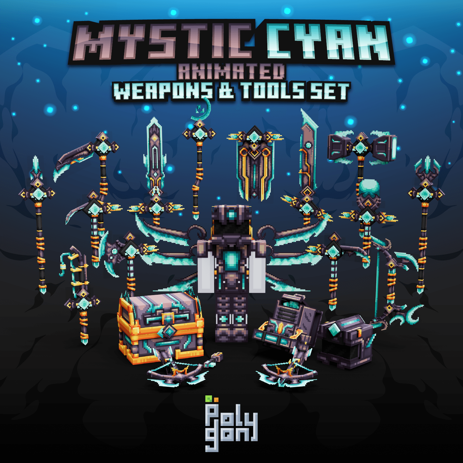 Mystic Cyan Animated Weapons & Tools Set 1