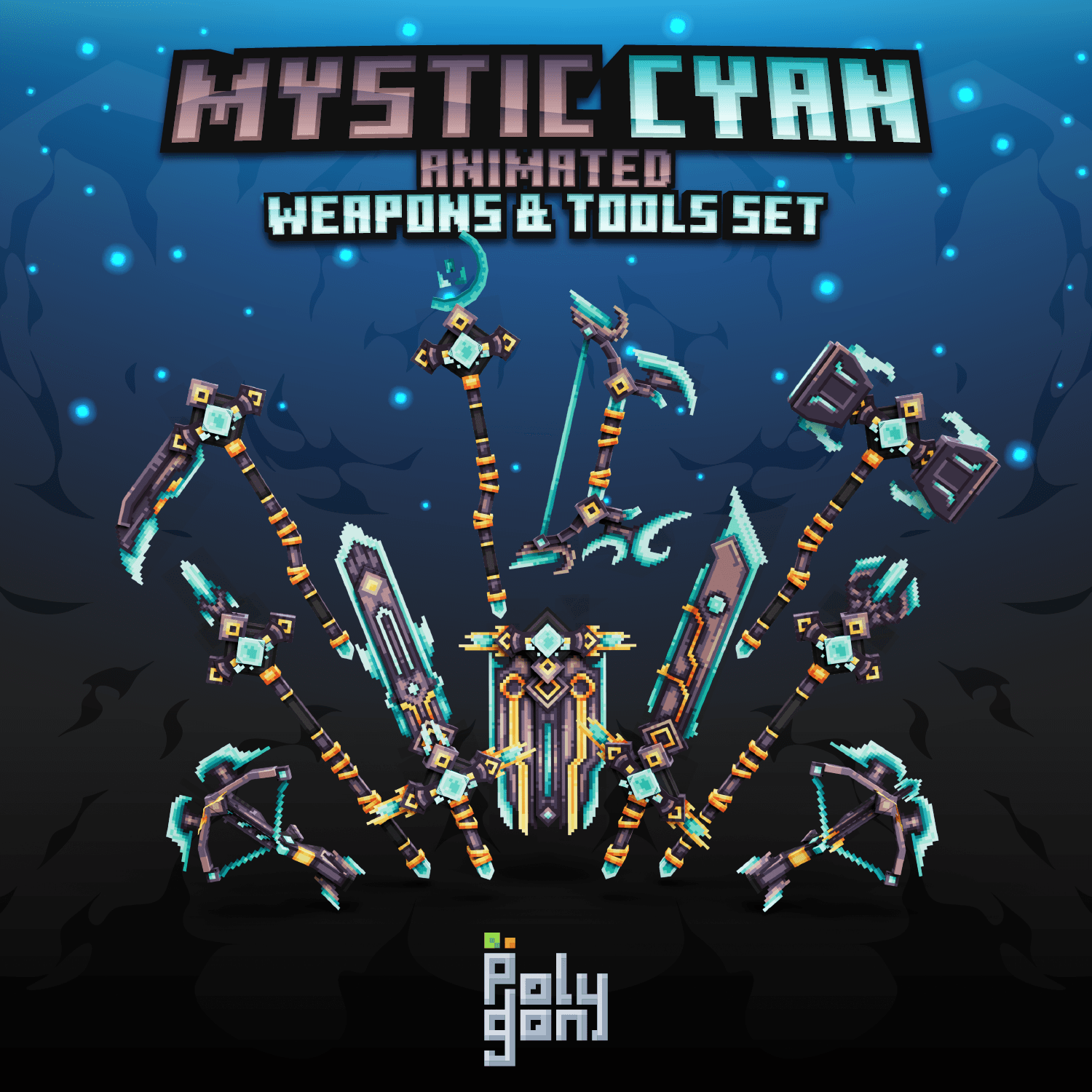 Mystic Cyan Animated Weapons & Tools Set 2