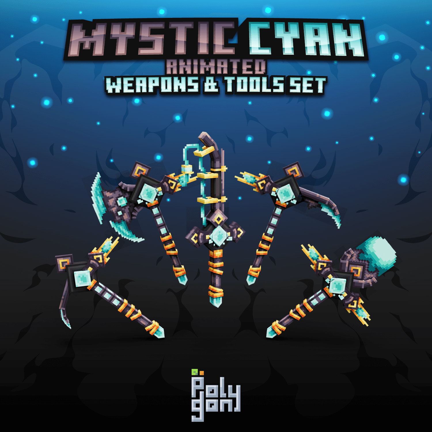 Mystic Cyan Animated Weapons & Tools Set 0